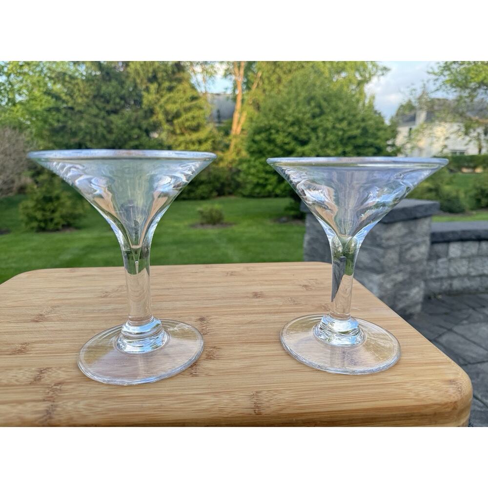 Simon Pearce Clear Glass Teardrop Martini Glasses V Silhouette Hand Blown~2 Pc